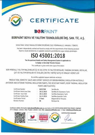BORPAINT ISO 45001:2018 certificate